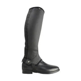 Black leather equestrian synthetic combi boot gaiter with smooth texture and secure strap closure for riding use
