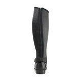 Back view of black hy equestrian synthetic combi leather effect chaps with zipper and adjustable ankle strap