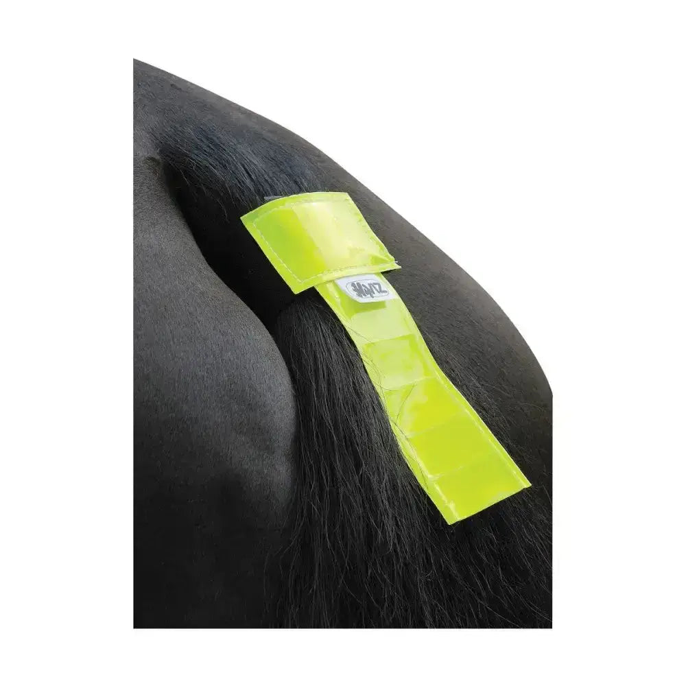 Bright neon yellow reflective equestrian tail band by hy equestrian for horse’s tail safety and tail guard use