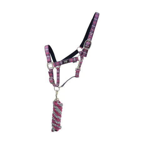 Hy Equestrian Tartan Head Collar with Lead Rope Pink/Navy/Kingfisher Blue Pony Headcollar & Lead Rope Barnstaple Equestrian Supplies