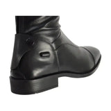 Black leather terre riding boots by hy equestrian with sleek polished finish and reinforced stitching for long riding boots