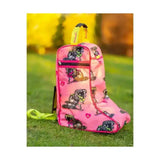Pink thelwell collection hugs jodhpur boot bag with cartoon horses pink trim and yellow handle from hy equestrian