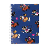 Blue spiral-bound notebook from the equestrian thelwell collection featuring kids riding colorful horses and ponies