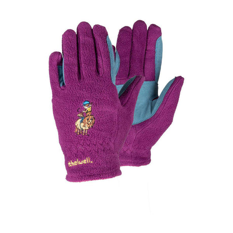 Hy Equestrian Thelwell Collection Pony Friends Fleece Riding Gloves Imperial Purple/Pacific Blue Child Small Barnstaple Equestrian Supplies