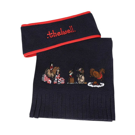 Hy Equestrian Thelwell Collection Practice Makes Perfect Fleece Headband & Scarf Set Navy/Red One Size Headwear & Neckwear