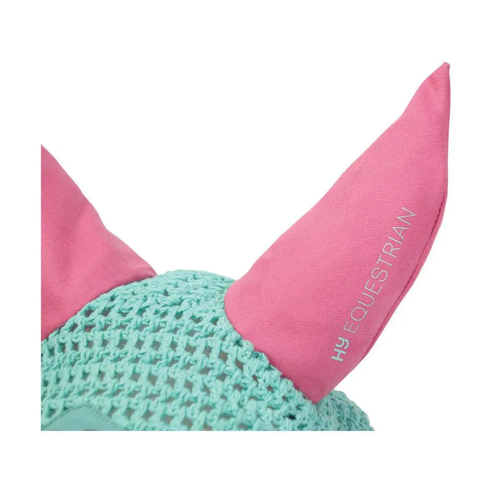 Hy Equestrian Thelwell Collection Trophy Fly Veil Mint/Pink Shetland Horse Ear Bonnets