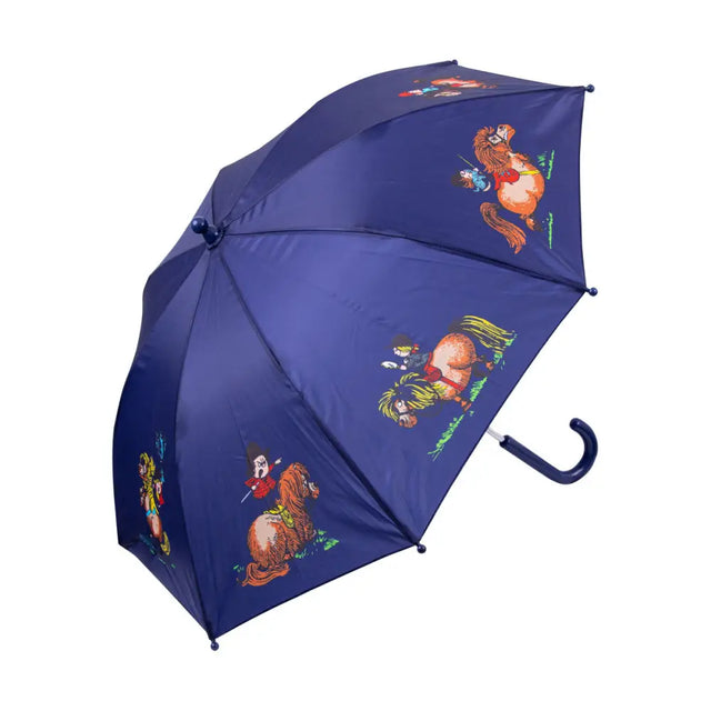 Navy blue children’s thelwell collection umbrella with colorful cartoon ponies from the equestrian thelwell collection