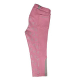 Pink thelwell mini tots jodhpurs with silver horse print and gray reinforced panels perfect for silicone equestrian use