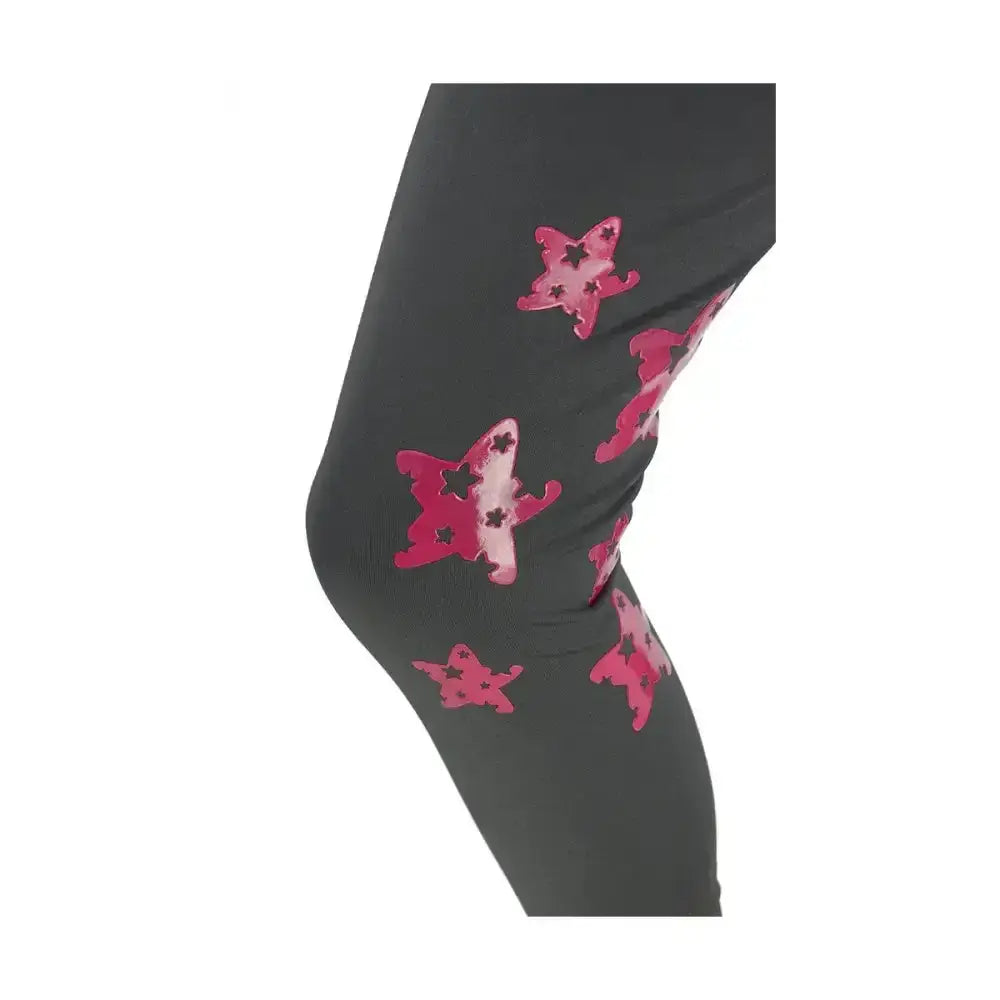 Black leggings with pink starfish pattern featuring black accents from hy equestrian theodora children’s riding tights