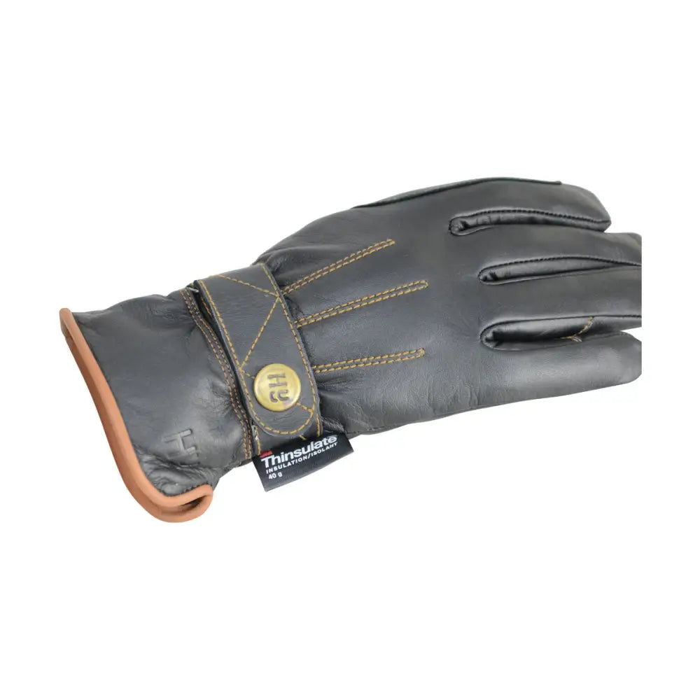 Hy Equestrian Thinsulate™ Leather Winter Riding Gloves Black/Tan Stitch Large Riding Gloves Barnstaple Equestrian Supplies