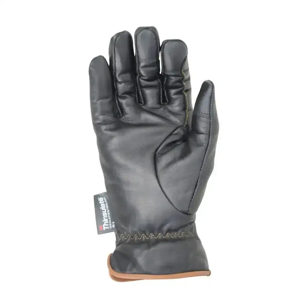 Black leather winter riding gloves with brown trim and woven stitch detail hy equestrian thinsulate leather ultimate winter gloves