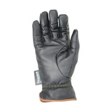 Black leather winter riding gloves with brown trim and woven stitch detail hy equestrian thinsulate leather ultimate winter gloves