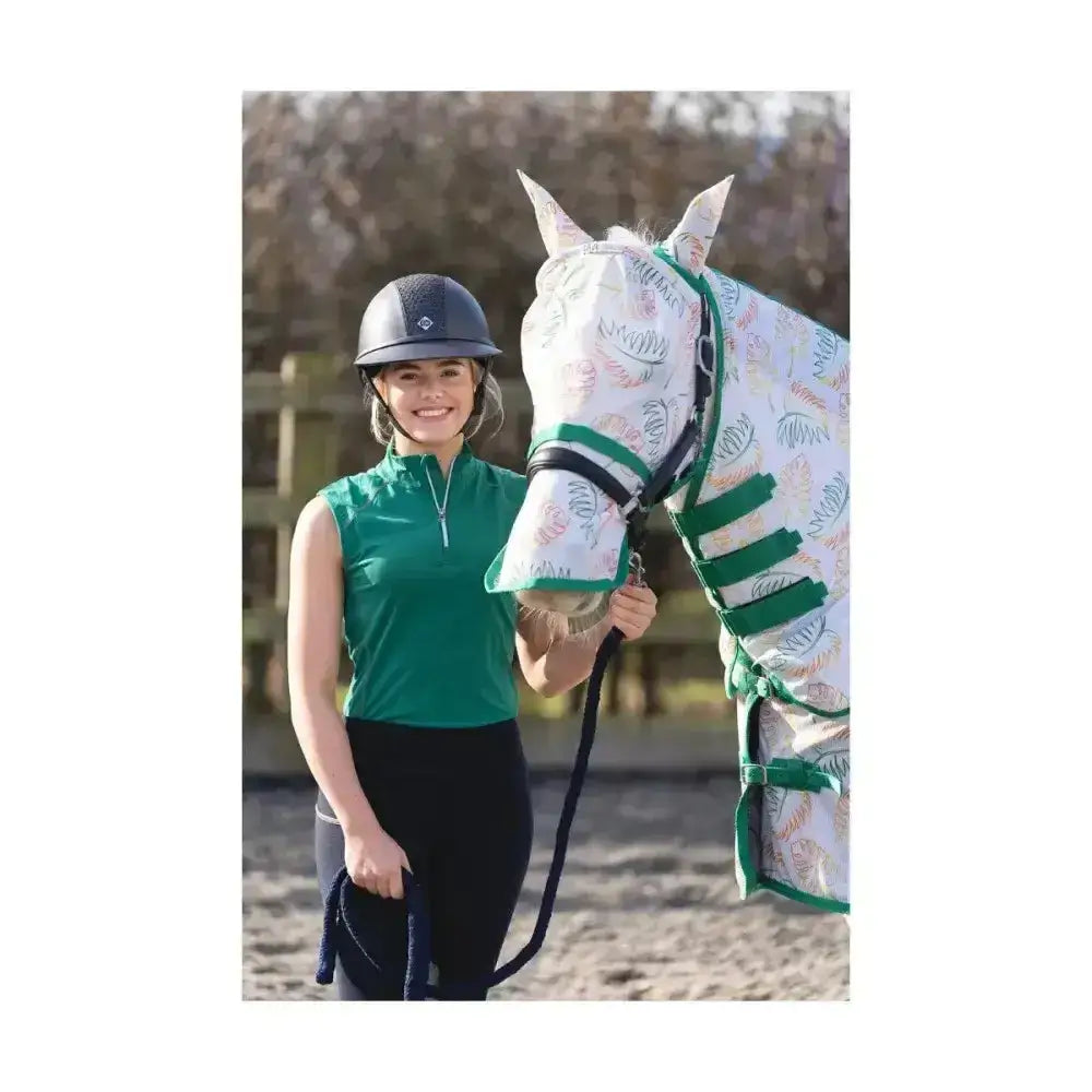 Hy Equestrian Tropical Paradise Fly Mask With Ears And Detachable Nose Vinegreen / White Small Pony Fly Masks