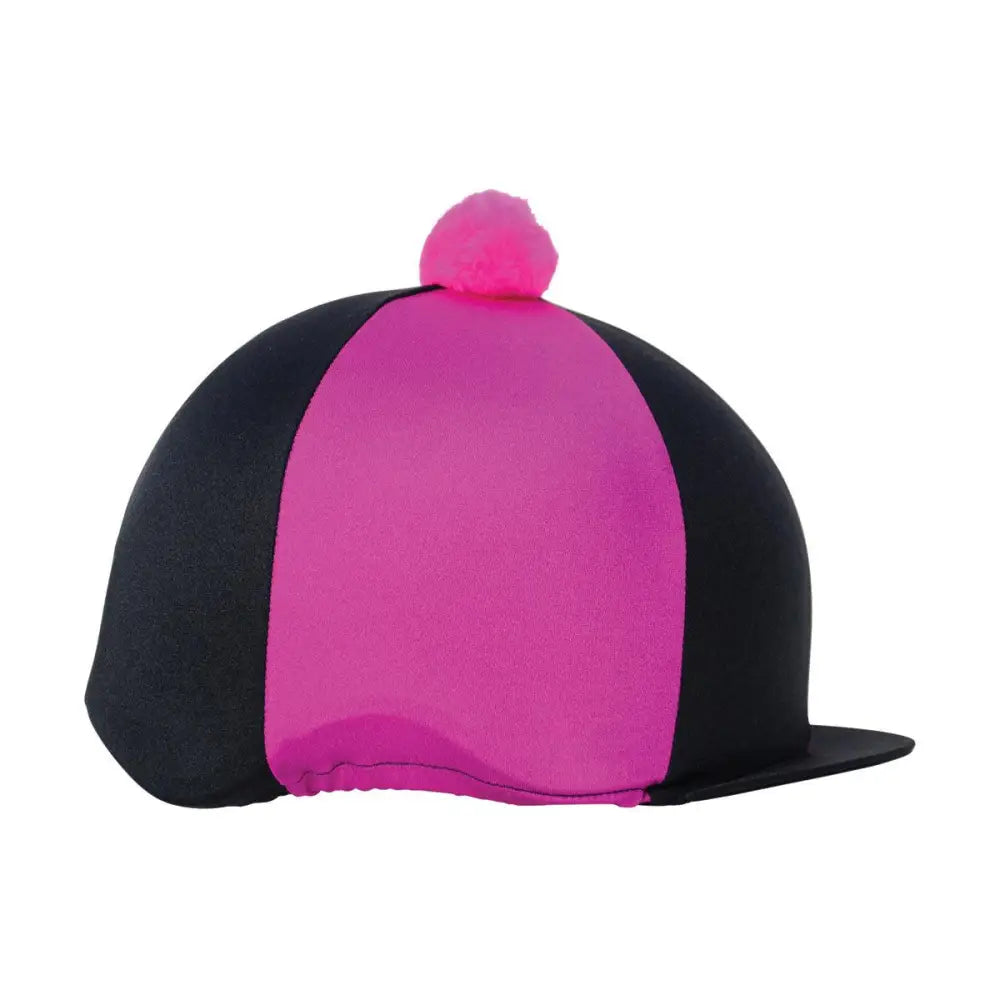 Hy Equestrian Two Tone Bobble Hat Cover Black/Cerise One Size Hat Silks Barnstaple Equestrian Supplies