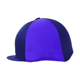 Hy equestrian two tone hat cover in royal purple and navy blue made from lycra for a sleek equestrian two tone look