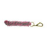 Pink and gray braided equestrian two tone twisted lead rope with gold-tone carabiner clip keychain