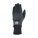 Black helly hansen equestrian ultra warm softshell gloves with textured palm, reinforced fingers, and elasticated long cuff