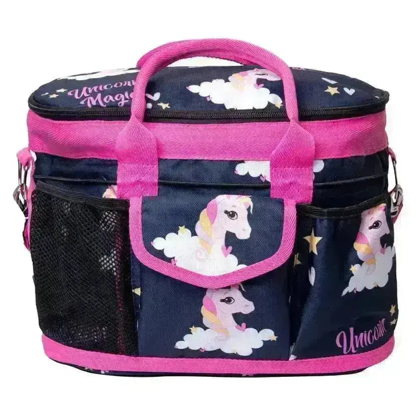 Pink and navy blue insulated unicorn magic grooming bag with mesh side pockets perfect for equestrian unicorn magic use