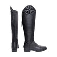 Back view of black leather hy equestrian union jack riding boots with patriotic union jack emblem on the upper