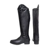 Black leather hy equestrian union jack riding boots with patriotic union jack emblem on upper shaft
