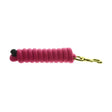 A vibrant pink equestrian universal lead rope with black plastic end and gold metal clip for easy handling