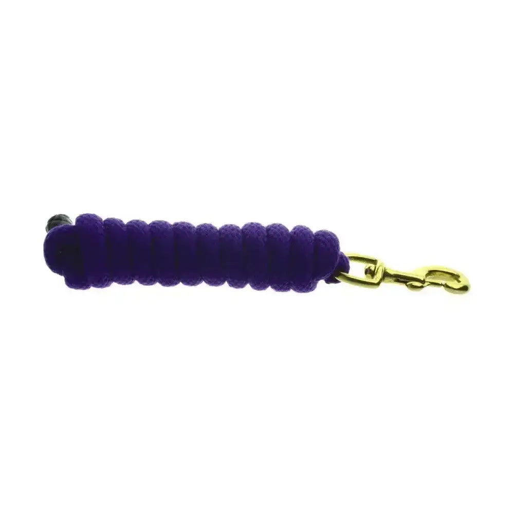 Purple braided rope equestrian universal lead with gold-tone metal swivel hook for versatile lead rope use