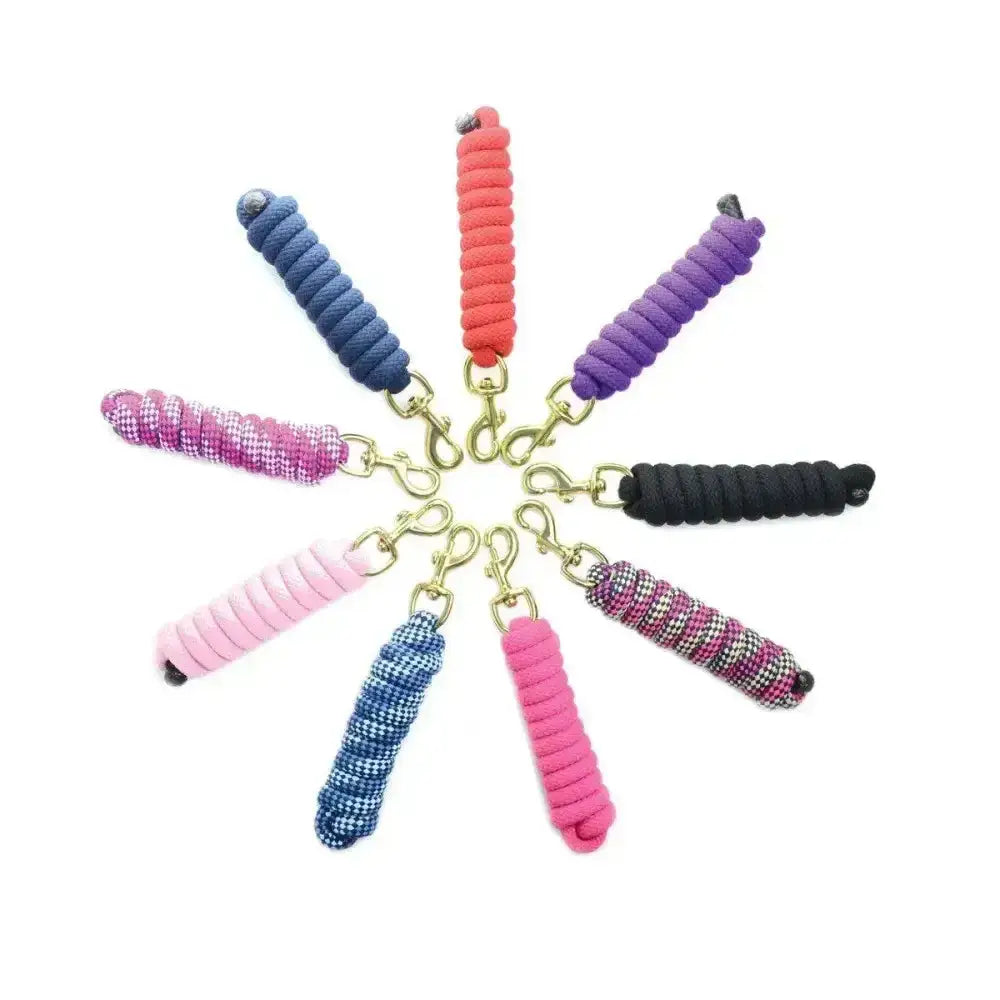 A set of colorful braided rope keychains in solid and patterned hues for hy equestrian universal lead rope use