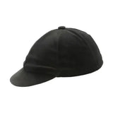 Black velvet jockey cap with rounded crown and short brim equestrian velvet hat cover by hy equestrian
