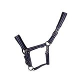Navy blue striped hy equestrian vertiga head collar with gunmetal hardware for stylish equestrian use