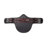 Black and brown hy equestrian waffle stud girth short with textured surface silver buckles and central d-ring for monoflap saddles