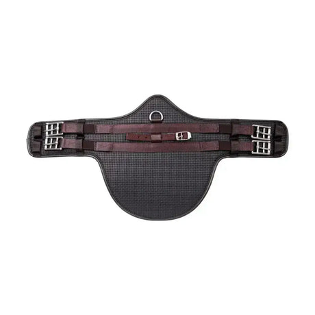 Black and brown hy equestrian waffle stud girth short with textured surface silver buckles and central d-ring for monoflap saddles
