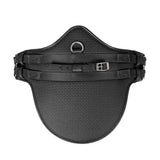 Black mesh horse saddle pad with reinforced straps and silver hardware for hycomfort waffle stud monoflap saddles