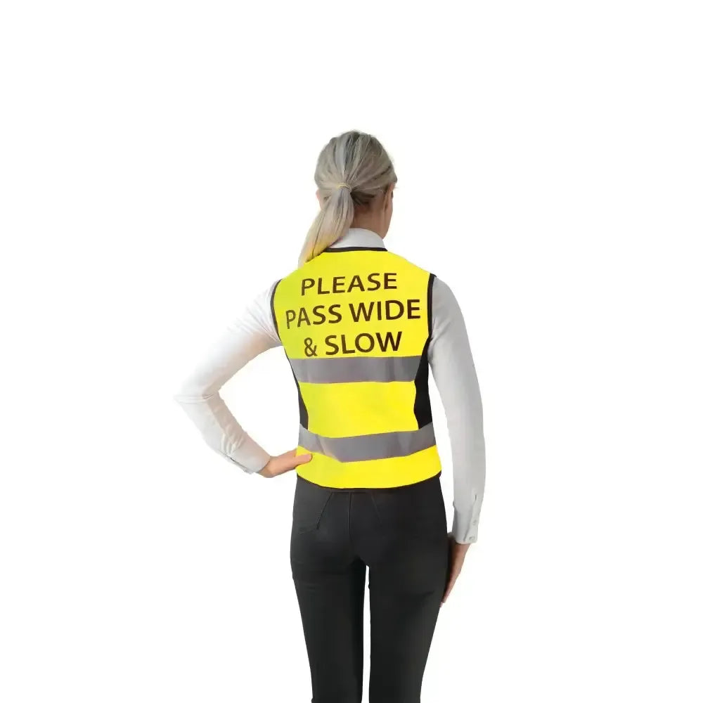 HY Equestrian Waistcoat - Please Pass Wide & Slow by Hy Equestrian X X Small Yellow/Black HiVis