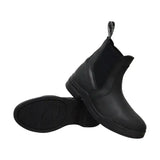 Black equestrian wax leather jodhpur boot with elastic side panels and pull tab at the back