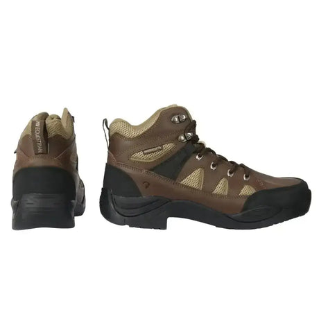 Brown and black equestrian wetton short boots with mesh panels and reinforced stitching for yard use