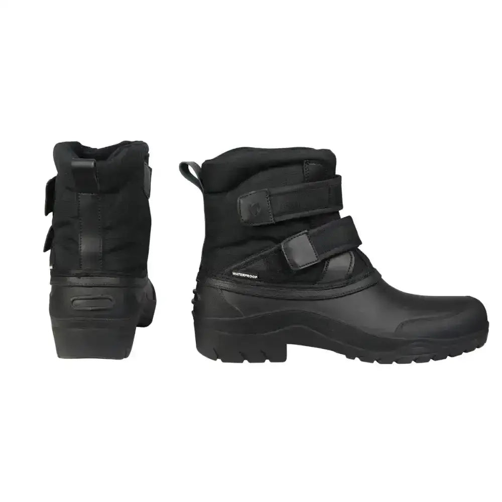 Black equestrian winster short waterproof ankle boots with adjustable straps and heavy duty high sided rugged sole perfect yard boot