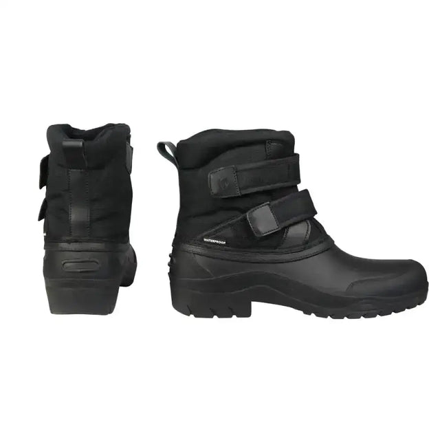 Black equestrian winster short waterproof ankle boots with adjustable straps and heavy duty high sided rugged sole perfect yard boot
