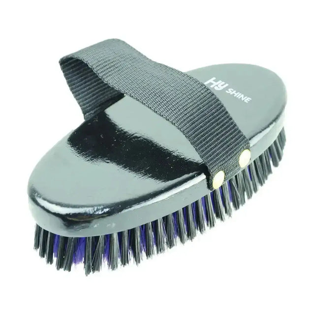 Hy equestrian wooden body brush with black lacquered medium oval brush and purple alternative circle brush colors