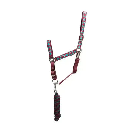Hy Equestrian Woven Polo Head Collar and Lead Rope Aqua/Fig Small Pony Headcollar Sets