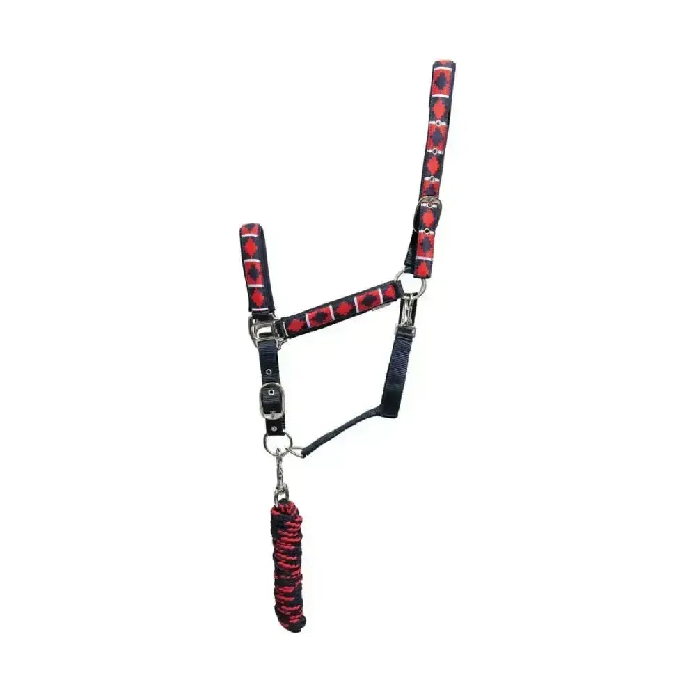Hy Equestrian Woven Polo Head Collar and Lead Rope Navy/Red Small Pony Headcollar Sets