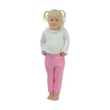 A child wearing pink cotton hy equestrian zeddy tots pull-on tots jodhpur with subtle embroidered detail on left thigh
