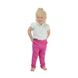 Pink hy equestrian zeddy tots jodhpurs with elastic waistband and embroidered logo perfect pull-on tots jodhpur pants