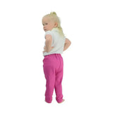 Toddler wearing bright pink soft fabric equestrian zeddy tots pull-on tots jodhpur with elastic waistband