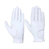 White leather childs riding gloves with perforated fingers and velcro wrist strap ideal for riding use