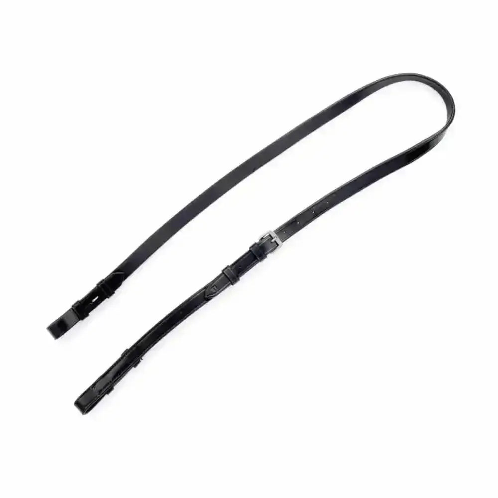 Black leather slip head piece strap with silver buckle and adjustable length for double bridle use