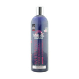 A sleek dark purple bottle of hy shine magic dazzle whitening shampoo with silver cap and lavender extract formula