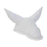 White mesh showjump fly veil horse ear bonnet with soft pointed ear flaps and stitched edge by Hy Showjump