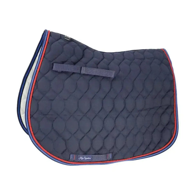 Navy blue hy signature gp saddle pad with red and dark blue trim breathable gp saddle with moisture wicking mesh