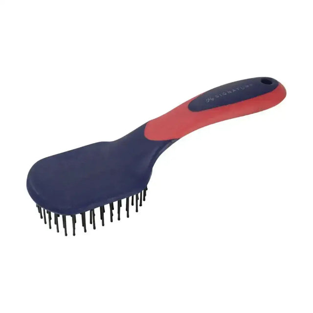 Red and navy blue hy signature mane and tail soft touch brush with black bristles for grooming horses