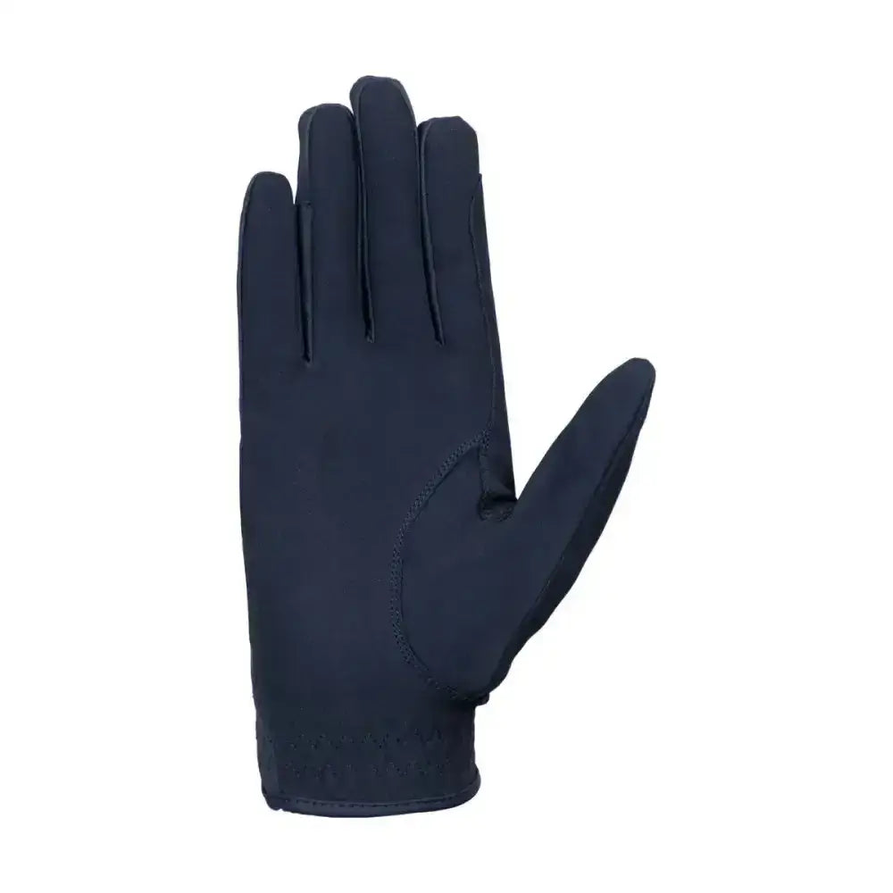 Black hy signature riding gloves with durable pu fabric and subtle stitching for a flexible fit on the back side